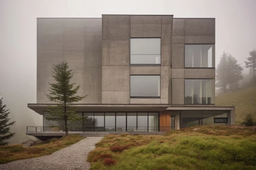 house in mountains,house in the mountains,dunes house,modern architecture,modern house,lago grey,cubic house,foggy landscape,house in the forest,cube house,foggy mountain,exposed concrete,autumn fog,house with lake,foggy day,swiss house,ruhl house,frame house,flock house,residential house,Photography,General,Realistic