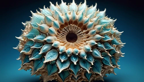 spiny sea shell,mandelbulb,blue sea shell pattern,conifer cone,sea anemone,sea-urchin,blue chrysanthemum,fractals art,fractalius,peacock feather,peacock feathers,ammonite,cnidarian,geode,pinecone,spiny,sea urchin,star anemone,ray anemone,fractal art,Photography,General,Cinematic