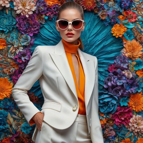flower wall en,woman in menswear,fashion vector,flower fabric,orange petals,fabric flower,fashion shoot,fabulous,fashion street,floral background,colorful floral,girl in flowers,vibrant color,vogue,fabric flowers,fashion illustration,women fashion,flower background,bolero jacket,orange blossom,Photography,General,Fantasy