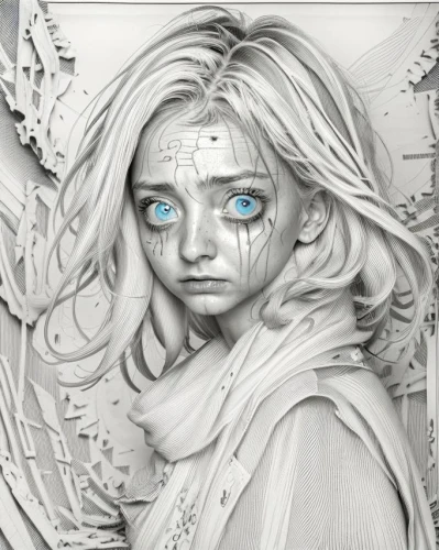 white walker,the snow queen,white rose snow queen,hedwig,fae,angel's tears,pale,pencil art,ice queen,winterblueher,white lady,fantasy portrait,angel,pencil drawings,crying angel,silver,elven,digital art,silvery blue,pencil drawing,Design Sketch,Design Sketch,Hand-drawn Line Art