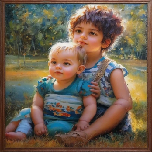child portrait,little boy and girl,oil painting,young couple,oil painting on canvas,children,childs,girl and boy outdoor,boy and girl,child's frame,vintage boy and girl,children girls,romantic portrait,emile vernon,children drawing,pictures of the children,grandchildren,photos of children,tenderness,little angels,Illustration,Paper based,Paper Based 04