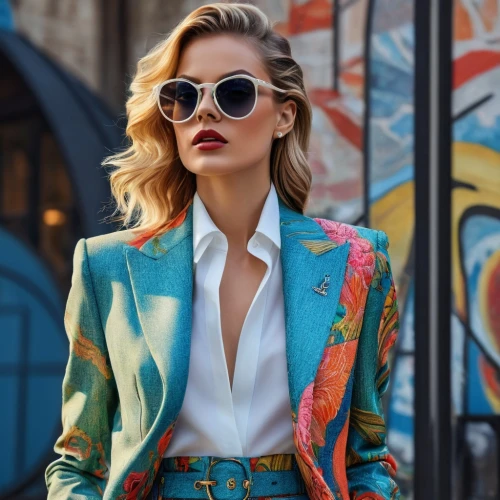 bolero jacket,woman in menswear,blazer,menswear for women,wallis day,fashion street,pantsuit,vintage fashion,colorful floral,colorful,women fashion,jacket,vintage floral,retro woman,retro women,color turquoise,cool blonde,on the street,colourful,fabulous,Photography,General,Fantasy