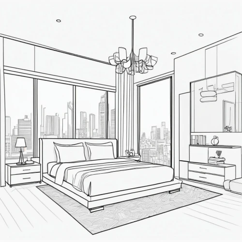 coloring page,modern room,bedroom,sleeping room,guest room,hotelroom,coloring pages,room,guestroom,great room,rooms,penthouse apartment,bedroom window,bridal suite,room divider,sky apartment,loft,one room,mono-line line art,background vector,Illustration,Black and White,Black and White 04