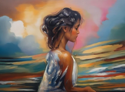 girl on the river,oil painting,oil painting on canvas,little girl in wind,girl on the dune,digital painting,painting technique,art painting,world digital painting,oil paint,photo painting,painting,oil on canvas,mystical portrait of a girl,girl in a long,painting work,girl on the boat,blue painting,water nymph,girl walking away,Illustration,Paper based,Paper Based 04