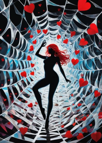 dance with canvases,red matrix,sci fiction illustration,dance silhouette,silhouette dancer,root chakra,red ribbon,red confetti,neon body painting,psychedelic art,vortex,heart background,panoramical,world digital painting,woman walking,circulatory,vertigo,red background,digital artwork,silhouette art,Art,Artistic Painting,Artistic Painting 46