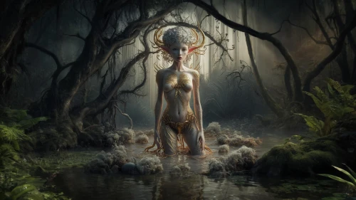 dryad,swamp,fantasy picture,fae,faerie,faery,rusalka,shamanic,fantasy art,the enchantress,bayou,swampy landscape,mirror of souls,water nymph,priestess,natura,ballerina in the woods,crocodile woman,elven forest,elven