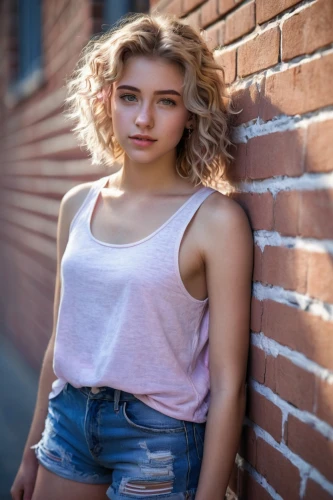 girl in t-shirt,portrait photography,girl in overalls,portrait background,portrait photographers,beautiful young woman,brick background,female model,young woman,jeans background,girl portrait,teen,pretty young woman,cotton top,young model,brick wall background,girl sitting,photographic background,aeriel,angelica,Conceptual Art,Fantasy,Fantasy 08