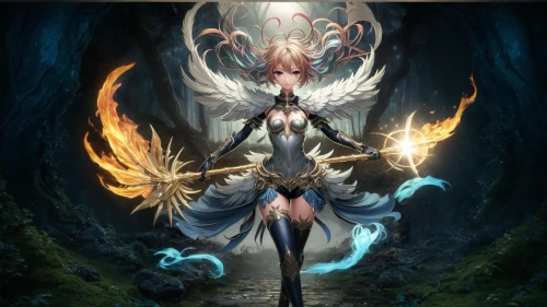 evil fairy,summoner,nine-tailed,tiber riven,sorceress,amano,fae,priestess,archangel,nami,water-the sword lily,goddess of justice,magic grimoire,uriel,fantasia,angelology,mezzelune,faerie,dark-type,fire angel