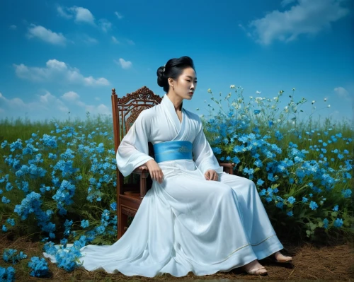 ao dai,inner mongolian beauty,blue and white china,oriental princess,chinese art,jasmine blue,hanbok,korean culture,white and blue china,xuan lian,shuanghuan noble,asian woman,blue petals,blue rose,blue flower,oriental painting,xing yi quan,blue enchantress,woman sitting,vietnamese woman,Photography,Artistic Photography,Artistic Photography 15