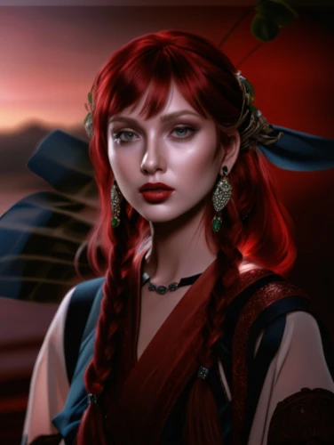 fantasy portrait,artemisia,fantasy picture,fantasy art,rosella,world digital painting,rusalka,portrait background,cleopatra,fantasy woman,celtic queen,ancient egyptian girl,artemis,romantic portrait,red skin,thracian,sorceress,elza,queen of hearts,fae,Photography,General,Natural