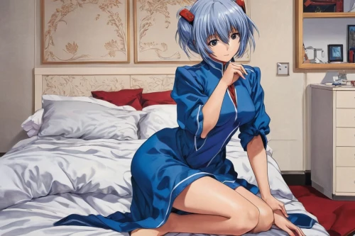 rei ayanami,aqua,anime japanese clothing,pajamas,rem in arabian nights,kotobukiya,yuki nagato sos brigade,blue room,blue pillow,winterblueher,blue heart,piko,nightgown,nightwear,girl in bed,bed,lechona,woman on bed,blu,kantai collection sailor,Art,Classical Oil Painting,Classical Oil Painting 02