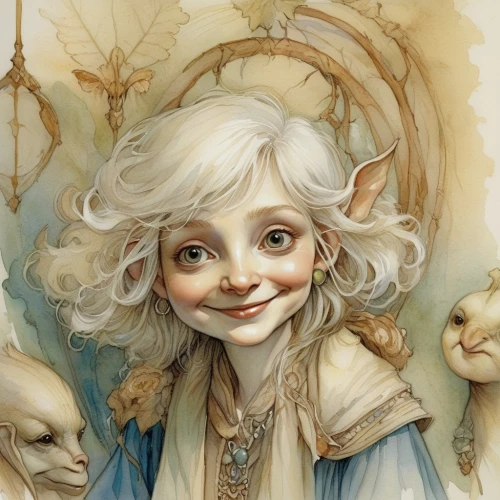 eglantine,fae,fairy tale character,faery,fantasy portrait,faerie,fairytale characters,children's fairy tale,child fairy,little girl fairy,fairy tale icons,violet head elf,the enchantress,alice,the little girl,fable,marionette,harpy,doll's head,pixie,Illustration,Realistic Fantasy,Realistic Fantasy 14