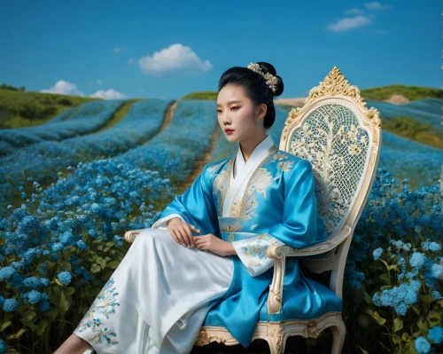 ao dai,hanbok,inner mongolian beauty,oriental princess,korean culture,blue rose,blue and white china,chinese art,shuanghuan noble,teal blue asia,xuan lian,jasmine blue,korean history,blue flower,oriental painting,rou jia mo,blue petals,china southern airlines,taiwanese opera,vietnamese woman,Photography,General,Fantasy