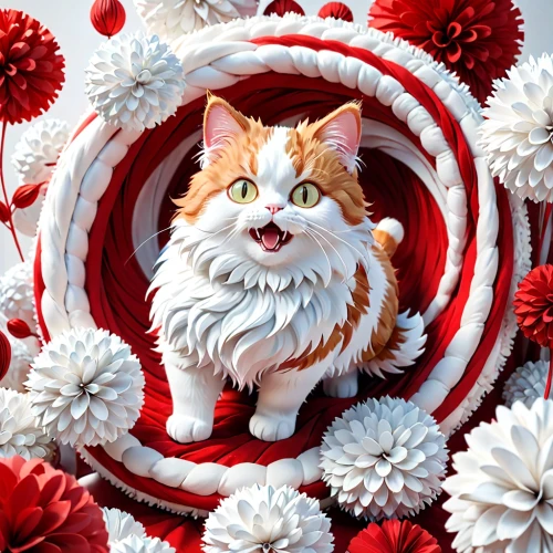 cat vector,christmas cat,pompom,peppermint,flower cat,american curl,wreath vector,red tabby,red cat,candy cane,christmas ribbon,christmas background,candy canes,christmas balls background,cute cat,white and red,calico cat,lucky cat,pom-pom,red raspberries,Anime,Anime,General