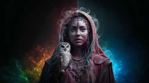 priestess,the enchantress,jaya,mystical portrait of a girl,the prophet mary,sorceress,shamanic,world digital painting,the witch,fantasy portrait,photomanipulation,the festival of colors,shaman,yogananda,digital art,fortune teller,hand digital painting,elven,digital painting,veil