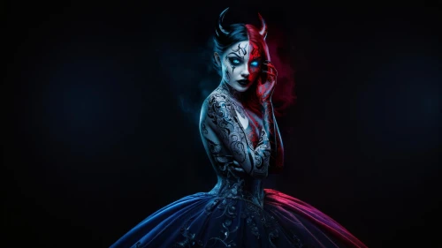 evil fairy,blue enchantress,fairy queen,masquerade,queen of the night,the enchantress,the carnival of venice,queen of hearts,cinderella,fantasia,dark art,lady of the night,gothic dress,gothic fashion,ice queen,fairy tale character,fantasy woman,the snow queen,gothic portrait,fairytale characters