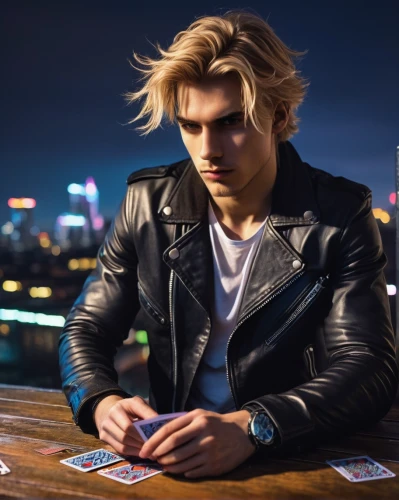 codes,gambler,cool blonde,poker,poker set,dealer,chord,watch dealers,male model,card game,young model istanbul,dice poker,card games,photo session at night,gamble,play cards,austin stirling,portrait photography,man portraits,portrait background,Illustration,Realistic Fantasy,Realistic Fantasy 30