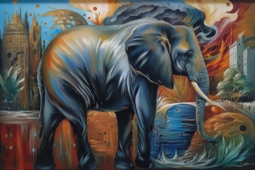 blue elephant,indian elephant,asian elephant,elephant,elephantine,mandala elephant,pachyderm,circus elephant,elephants,elephant's child,african elephant,girl elephant,ganesha,mahout,elephant ride,lord ganesh,ganesh,indian art,oil painting on canvas,stacked elephant,Illustration,Paper based,Paper Based 04