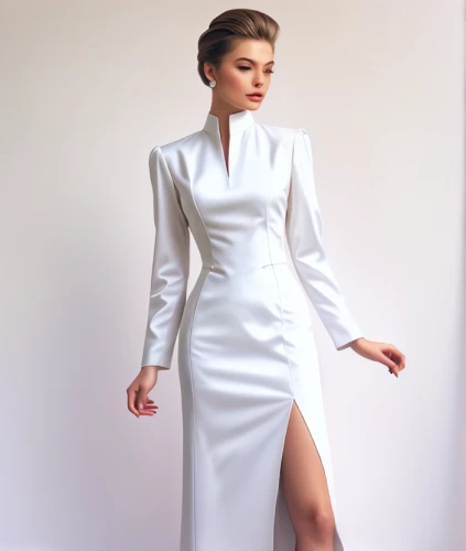 white winter dress,sheath dress,bridal party dress,bridal clothing,robe,one-piece garment,women's clothing,cocktail dress,dress form,evening dress,white silk,ao dai,elegant,female model,wedding dresses,women fashion,women clothes,garment,white coat,gown,Illustration,Realistic Fantasy,Realistic Fantasy 03