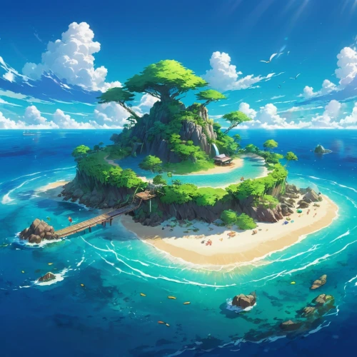 mushroom island,floating islands,an island far away landscape,island suspended,flying island,floating island,island,islet,islands,the island,delight island,safe island,green island,ocean paradise,uninhabited island,isle,artificial islands,artificial island,monkey island,tropical sea,Illustration,Japanese style,Japanese Style 03