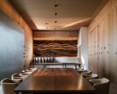 wooden wall,corten steel,patterned wood decoration,contemporary decor,wooden beams,modern decor,dining room,salt bar,archidaily,interior modern design,concrete ceiling,long table,laminated wood,interior design,californian white oak,japanese restaurant,conference room,board room,wine bar,fine dining restaurant