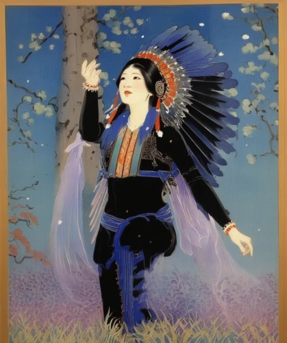 khokhloma painting,peking opera,indigenous painting,the american indian,pocahontas,iranian nowruz,oriental painting,american indian,shamanism,taiwanese opera,geisha,chinese art,japanese art,ethnic dancer,shamanic,geisha girl,cool woodblock images,art deco woman,nowruz,rusalka,Illustration,Japanese style,Japanese Style 21