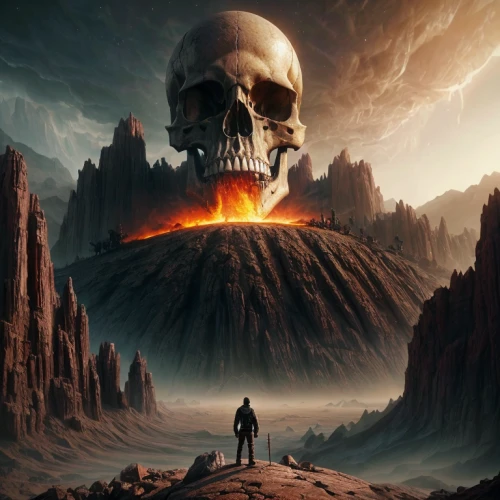 door to hell,scorched earth,apocalypse,valley of death,burning earth,dead earth,death's head,apocalyptic,volcano,the end of the world,volcanic,photomanipulation,volcanism,doomsday,death's-head,heaven and hell,the grave in the earth,end of the world,the valley of death,sci fiction illustration