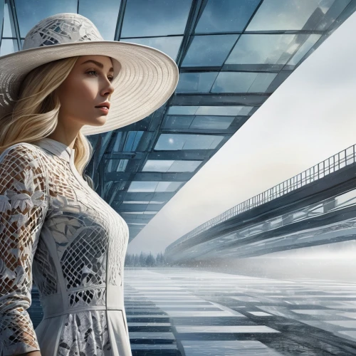 the girl at the station,sprint woman,travel woman,skytrain,world digital painting,the hat of the woman,glacier express,blonde woman reading a newspaper,image manipulation,high speed train,passengers,digital compositing,high-speed train,maglev,woman's hat,sci fiction illustration,the hat-female,sky train,high-speed rail,woman thinking,Photography,Black and white photography,Black and White Photography 07