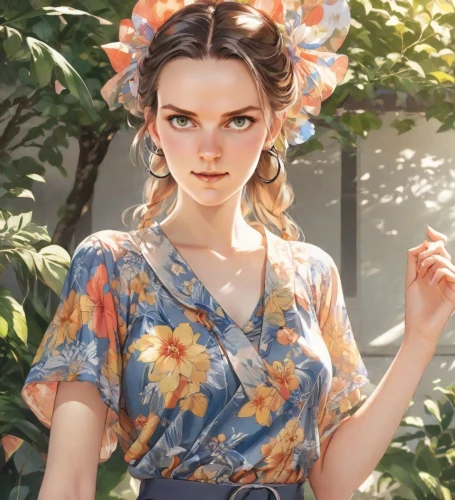 floral,vintage floral,girl in flowers,floral dress,flora,retro flowers,floral japanese,colorful floral,girl in a wreath,beautiful girl with flowers,girl in the garden,flowery,floral background,flower hat,flower crown,girl picking flowers,retro girl,summer flower,summer pattern,holding flowers,Digital Art,Anime