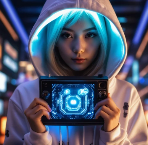 electro,girl at the computer,camera illustration,cyberpunk,a girl with a camera,digital identity,women in technology,computer icon,avatar,tiktok icon,computer art,cyber,digiart,minolta,camera,photo camera,woman holding a smartphone,electron,play escape game live and win,echo,Photography,General,Realistic