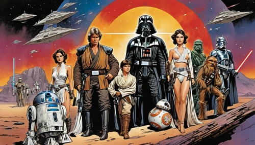 starwars,star wars,empire,cg artwork,a3 poster,storm troops,republic,droids,force,group photo,sw,artists of stars,the dawn family,imperial,rots,council,bb8,family portrait,fathers and sons,media concept poster,Illustration,Japanese style,Japanese Style 07