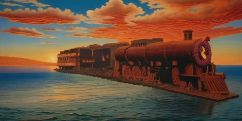 ghost locomotive,train car,wooden train,sea fantasy,ironclad warship,ore-bulk-oil carrier,merchant train,thomas the tank engine,ship of the line,container train,a cargo ship,train of thought,paper ship,cargo ship,railroad car,train engine,tank ship,oil tanker,thomas the train,ocean liner,Illustration,Paper based,Paper Based 07