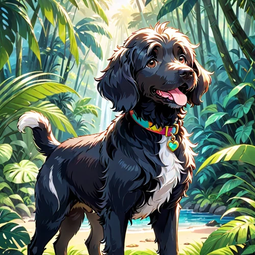 cockapoo,giant schnauzer,pet portrait,dog illustration,cocker spaniel,spaniel,mowgli,pont-audemer spaniel,german spaniel,kona,bosnian coarse-haired hound,portuguese water dog,tibetan terrier,american cocker spaniel,luau,field spaniel,boykin spaniel,spinone italiano,tropical floral background,french spaniel,Anime,Anime,Traditional