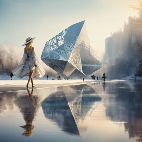 futuristic art museum,futuristic architecture,soumaya museum,futuristic landscape,tempodrom,cube stilt houses,digital compositing,3d fantasy,louvre,glass pyramid,lotus temple,polygonal,pyramids,calatrava,concept art,sky space concept,disney hall,fantasy picture,fantasy landscape,virtual landscape,Conceptual Art,Fantasy,Fantasy 02