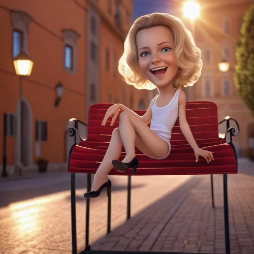 girl sitting,blonde woman reading a newspaper,blonde on the chair,sitting on a chair,digital compositing,pin-up girl,marylin monroe,cute cartoon character,50's style,retro girl,female doll,pin-up model,cinema 4d,a girl's smile,cinema seat,woman sitting,retro pin up girl,little girl in wind,pin-up,relaxed young girl,Photography,General,Realistic