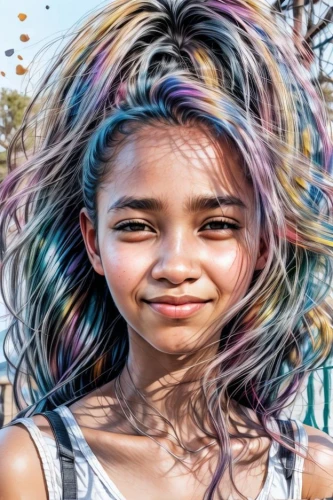 little girl in wind,girl-in-pop-art,artificial hair integrations,colorful background,girl with speech bubble,rainbow background,girl portrait,portrait background,bjork,natural color,colored pencil background,rainbow pencil background,color pencil,mermaid background,2d,the festival of colors,adobe photoshop,colorful,mystical portrait of a girl,burning hair