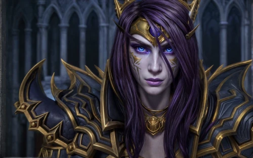 violet head elf,dark elf,sterntaler,male elf,purple and gold,mezzelune,undead warlock,female warrior,paladin,gara,sorceress,horn of amaltheia,massively multiplayer online role-playing game,kadala,purple,priestess,blue enchantress,purple skin,paysandisia archon,portrait background