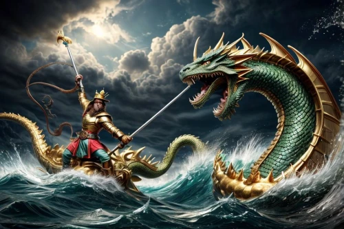 dragon boat,chinese dragon,poseidon,god of the sea,dragonboat,viking ship,dragon of earth,golden dragon,dragon li,fantasy picture,sea god,viking ships,wyrm,dragon,dragon slayer,longship,sea monsters,green dragon,fantasy art,sea fantasy