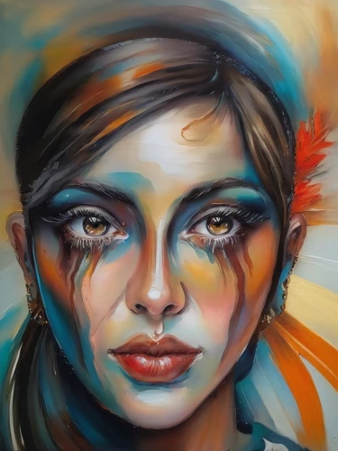 oil painting on canvas,woman face,painted lady,girl portrait,art painting,mystical portrait of a girl,woman's face,face portrait,oil painting,portrait of a girl,oil on canvas,painting technique,oil paint,meticulous painting,graffiti art,tears bronze,young woman,street artist,psychedelic art,art paint,Illustration,Paper based,Paper Based 04