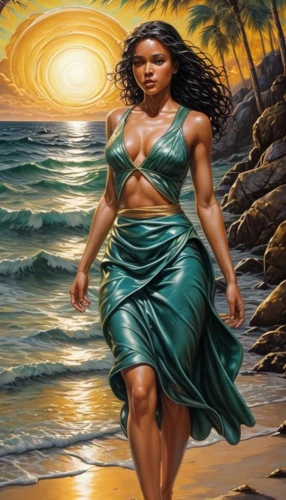 polynesian girl,moana,african american woman,the sea maid,african woman,warrior woman,oil painting on canvas,polynesian,hula,woman walking,sun of jamaica,oil painting,god of the sea,beach background,mother earth,black woman,oil on canvas,beautiful african american women,brazilianwoman,divine healing energy