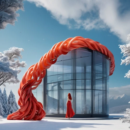snow ring,snowhotel,inflatable ring,infinite snow,winter house,snow shelter,mirror house,cubic house,frame house,ice hotel,glass building,snow house,futuristic art museum,snow roof,revolving door,frozen bubble,quarantine bubble,glass yard ornament,chainlink,helix,Conceptual Art,Fantasy,Fantasy 02
