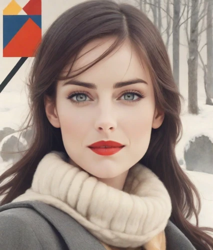 fashion vector,snow white,color picker,women's eyes,portrait background,natural cosmetic,red-blue,heterochromia,winter cherry,woman face,eurasian,nordic,winter background,beauty face skin,colorpoint shorthair,red russian,female model,martini,illustrator,asymmetric cut,Digital Art,Poster