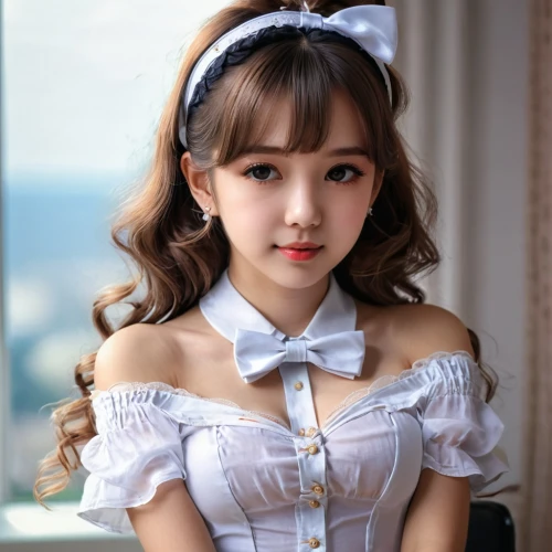 realdoll,doll dress,dress doll,japanese doll,female doll,doll paola reina,maid,vintage doll,model doll,white bow,dollfie,girl doll,pink bow,doll,doll figure,like doll,doll's facial features,doll looking in mirror,gingham,artist doll,Photography,General,Natural