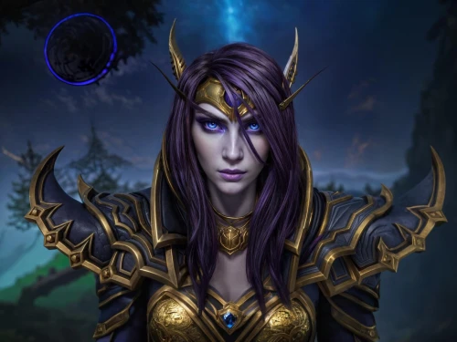 violet head elf,dark elf,blue enchantress,custom portrait,portrait background,sterntaler,eufiliya,sorceress,twitch icon,purple and gold,purple background,druid,kadala,gara,female warrior,mara,undead warlock,purple skin,elza,mezzelune