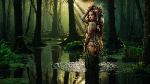 dryad,faery,shamanic,faerie,fantasy picture,shamanism,the enchantress,fantasy art,adam and eve,warrior woman,water nymph,rusalka,digital compositing,faun,cave girl,photomanipulation,world digital painting,elven forest,photo manipulation,forest background