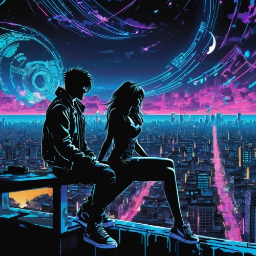 valerian,cyberpunk,space art,ultraviolet,tokyo city,cg artwork,sci fiction illustration,above the city,tokyo,space,vapor,the night sky,astronomers,stargazing,futuristic,beyond,night sky,universe,scene cosmic,astronomical,Conceptual Art,Daily,Daily 24