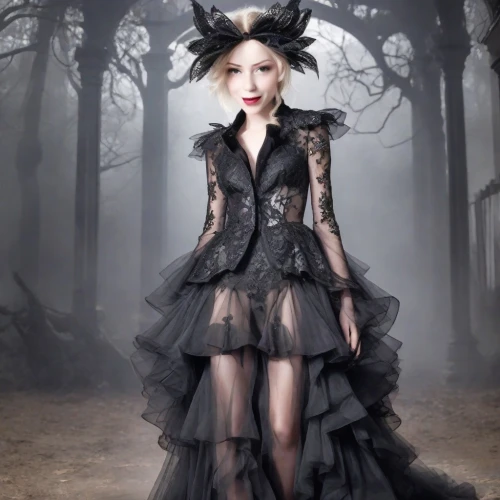 gothic fashion,gothic dress,gothic style,gothic woman,gothic,fairy queen,dark angel,dress walk black,gothic portrait,dark gothic mood,faerie,evil fairy,fairy tale character,faery,black rose,crow queen,queen of the night,black angel,halloween witch,mourning swan,Photography,Realistic