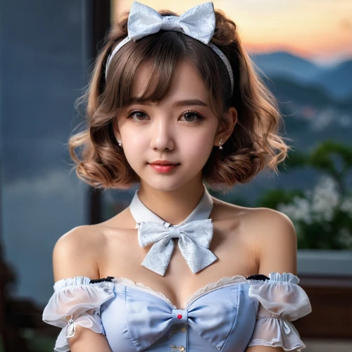 white bow,japanese idol,japanese doll,pink bow,maid,honmei choco,japanese kawaii,siu mei,realdoll,pi mai,phuquy,doll dress,satin bow,the japanese doll,female doll,asian girl,xiangwei,dress doll,girl in white dress,model doll,Photography,General,Natural