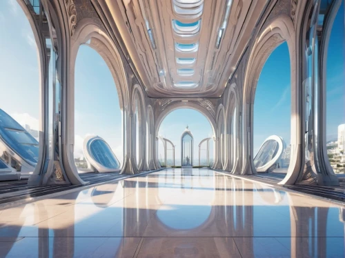 futuristic art museum,futuristic architecture,sky space concept,futuristic landscape,arches,panoramical,mirror house,marble palace,virtual landscape,ufo interior,stargate,ice hotel,hall of the fallen,pillars,fractal environment,3d rendering,art deco,supersonic transport,spaceship space,immenhausen,Photography,General,Realistic
