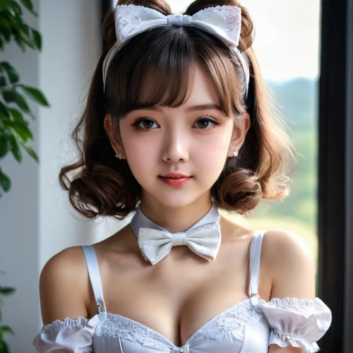 realdoll,white bow,cat ears,pink bow,satin bow,bowtie,bow-tie,japanese doll,bow tie,honmei choco,japanese kawaii,phuquy,doll cat,cute tie,maid,siu mei,pi mai,asian girl,female doll,minnie mouse,Photography,General,Natural